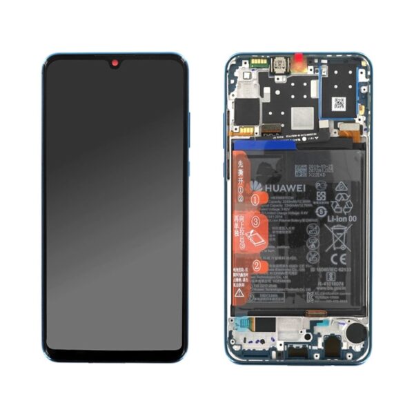 Telefono LCD+LITTELIS+RĖMAS+AKUMULIATORIUS HUAWEI P30 LITE, PEACOCK BLUE Batteries for phones, video cameras cases protecting glasses and other parts