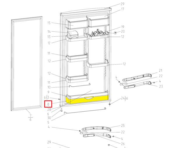 Šaldytuvo durų lentynėlė ATLANT, 301.54-3.1.058-01, 301543105800,488х100х70 мм. Holders for household refrigerators, drawers, shelves and other plastic details