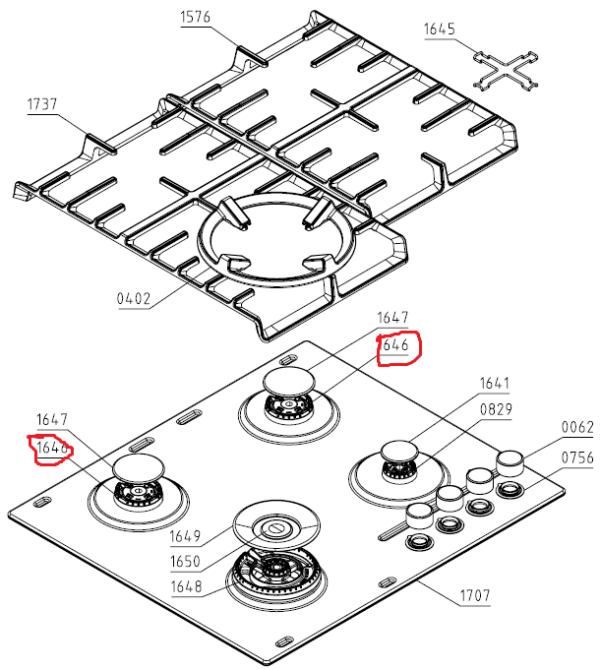 Dujinės viryklės GORENJE dujų paskirstymo padas vidutinis 69.1mm Gas stove burners