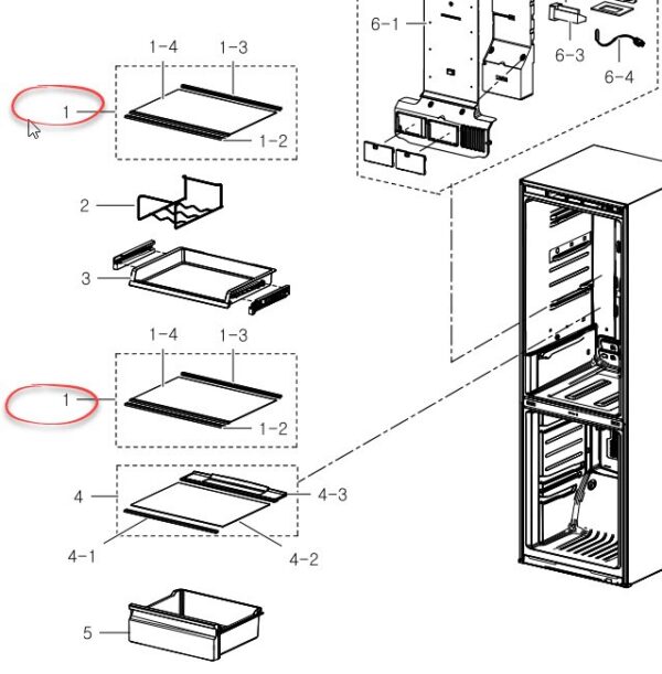 Šaldytuvo SAMSUNG stiklinė lentyna (500x355mm),orig. Holders for household refrigerators, drawers, shelves and other plastic details