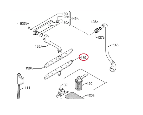 Indaplovės AEG, ELECTROLUX, ZANUSSI apatinis purkštuvas, ilgis 470mm Nozzles for dishwashers and parts thereof