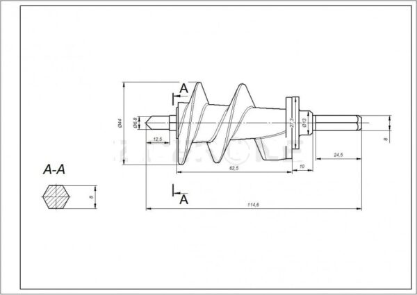 Sraigtas mėsmalei MOULINEX, TEFAL, 115mm ilgis, orig. Parts of the meat grinder