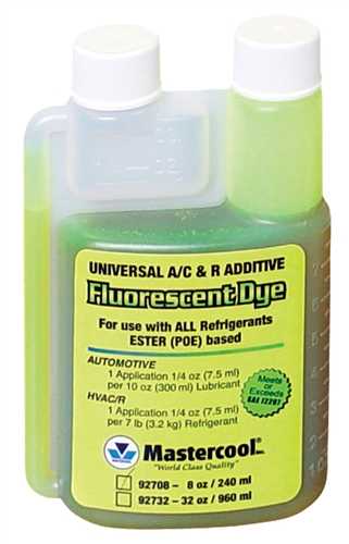 Universalus freono agento nuotekio ieškiklis, 240ml (8oz), Automobiliams 7,5 ml dažų – 300 ml tepalo, HVAC/R 7,5 ml dažų – 3,2 kg šaldymo agento. Tools, chemical care materials Beard parts and other equipment