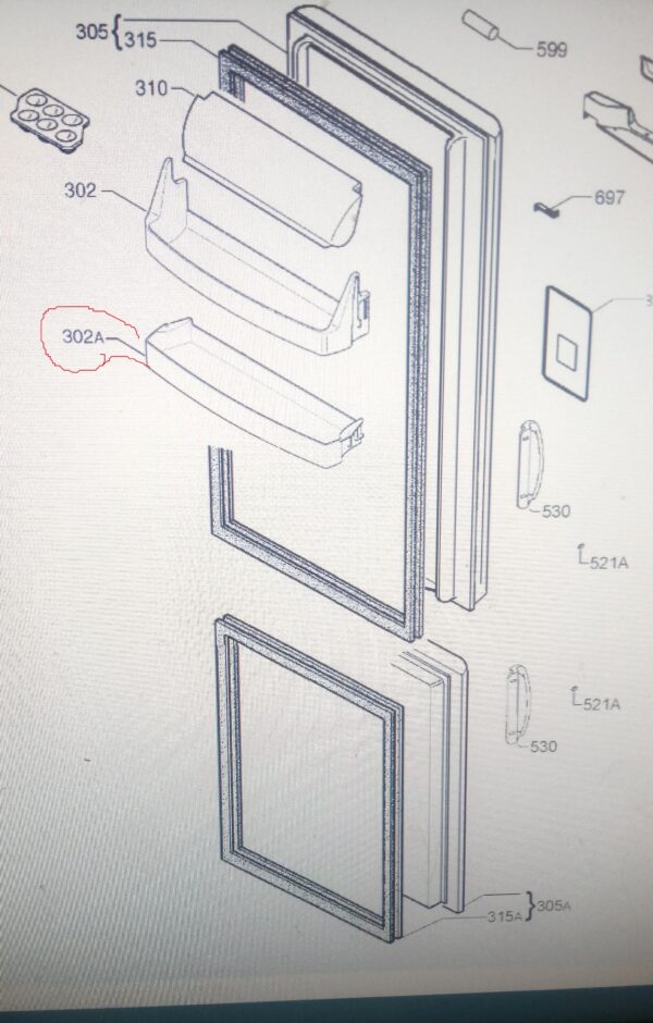 Šaldytuvo AEG, ELECTROLUX vidurinė,apatinė durų lentynėlė 480.4×110 мм,orig. Holders for household refrigerators, drawers, shelves and other plastic details