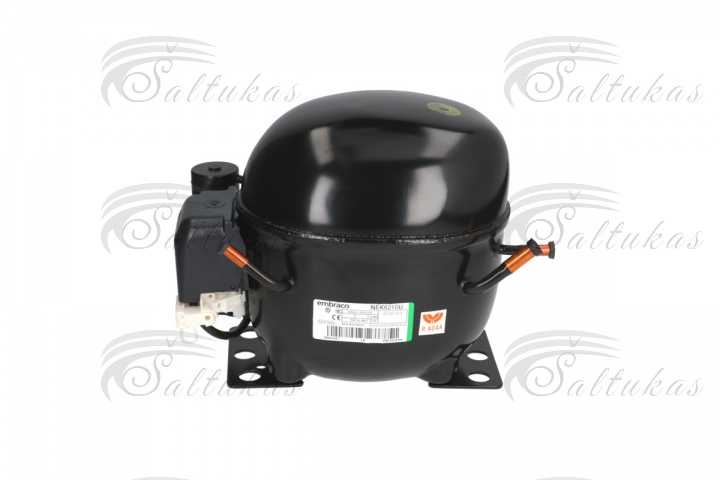 Refrigerator compressor EMBRACO NEK6210U, R290, MBP 8.78cc, NEK6210U-115V; compressor EMBRACO NEK6210U-115V, MBP – R290, 115V/1/60Hz, 1/3 –  [AG], displacement 8.77  [cm3], engine type CSIR, oil type POE 22, oil volume 350  [ml], 731 [W] at -6.7 / +48.9 [°C], according to ARI 540, LRA 37 A, for use with capillary or valve, fan cooling, weight 10.9  [kg] Compressors for industrial refrigerators