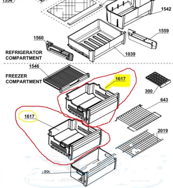 Top / middle drawer of the refrigerator BEKO, BLOMBERG freezer, 470x320x190mm, orig.1pcs Automotive parts of refrigerated freezers for domestic industrial refrigeration equipment