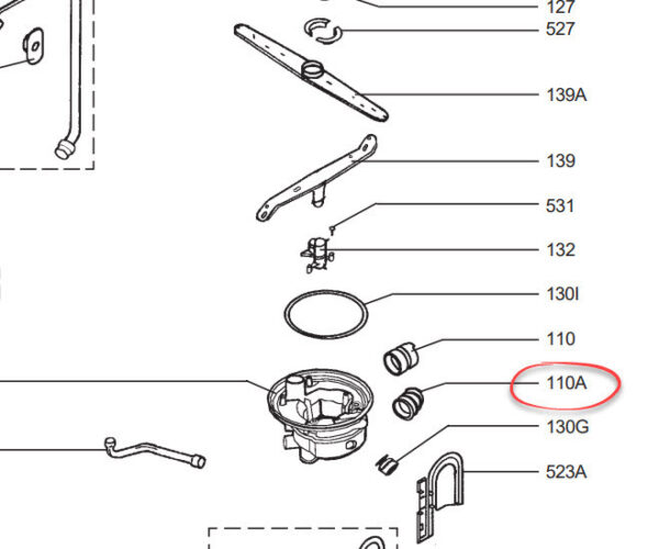 Dishwasher hose AEG, ELECTROLUX, ZANUSSI, lower, straight, for draining water (from tank to pump) - Image 2