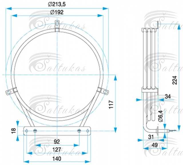 El. viryklės kaitinimo elementas AEG, ELECTROLUX, ZANUSSI, 2500W, Heating elements for electric stove ovens, round