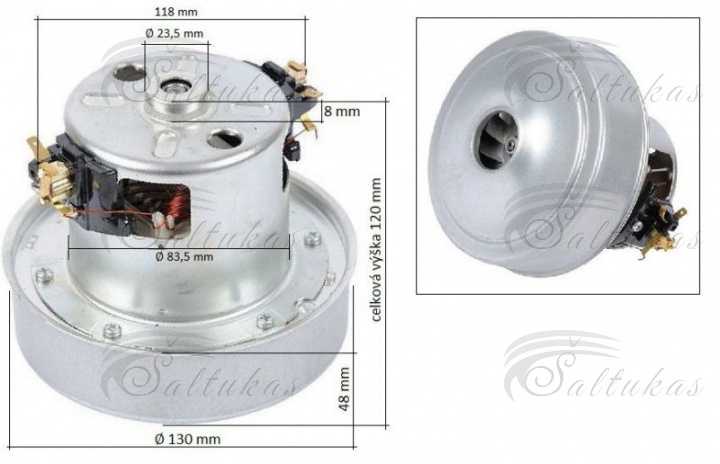 Dulkių siurblio variklis  AEG, ELECTROLUX, ZANUSSI, 1600W, H=120mm, h=50mm, Ø130mm Vacuum cleaner motors batteries battery chargers