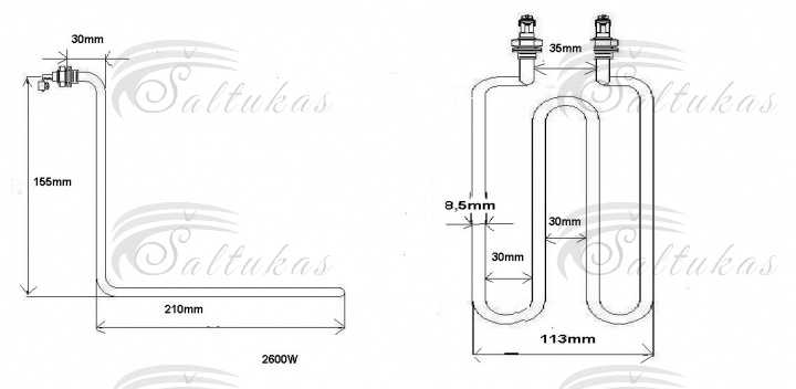 Heating element 2600W, 230V Heating elements for ovens