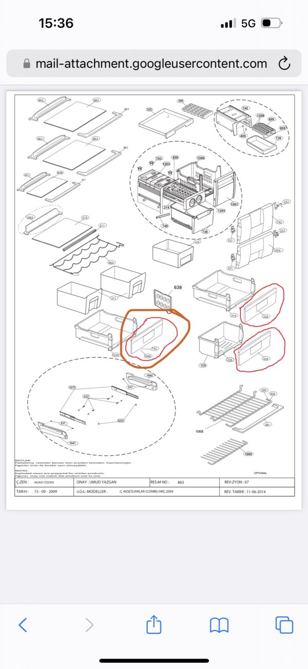 Refrigerator ARCELIK , BEKO,BLOOMEBEG freezer drawer front panel (B-570/575),445x190x25mm,orig.1pcs Holders for household refrigerators, drawers, shelves and other plastic details