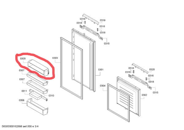 Door rack for refrigerator BOSCH, SIEMENS, upper,egg,435 x 100 x 102 mm ,orig. Holders for household refrigerators, drawers, shelves and other plastic details