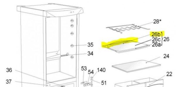 Rear shelf holder for refrigerators SNAIGĖ, RF310, RF270, RF300, RF315, RF360, length – 500mm Holders for household refrigerators, drawers, shelves and other plastic details