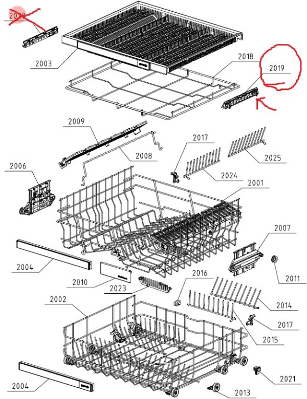 Dishwasher GORENJE top basket holder ,right side,orig. Dishwasher wheels, grills and holders for dish bags