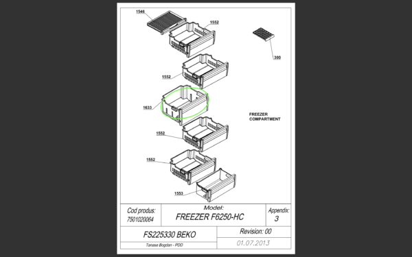 Freezer ARCELIK / BEKO middle BIG drawer 470x400x250mm,orig. Holders for household refrigerators, drawers, shelves and other plastic details