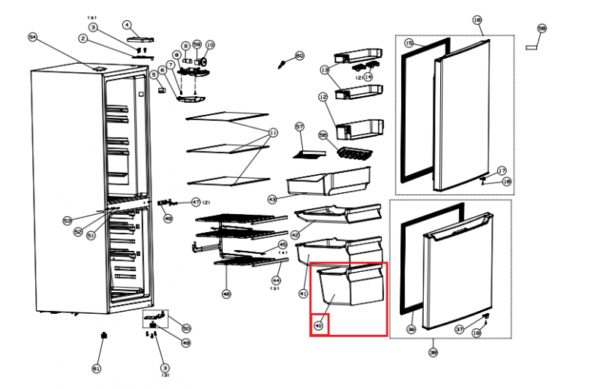 The bottom drawer of the freezer compartment of the refrigerator HISENSE, orig Holders for household refrigerators, drawers, shelves and other plastic details