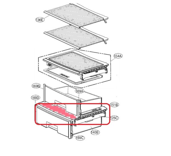 The shelf of the refrigerator LG above the FRESH ZONE drawer ,orig. Holders for household refrigerators, drawers, shelves and other plastic details