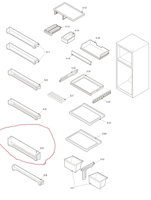 Bottom door shelf of the refrigerator SHARP,second from the bottom Holders for household refrigerators, drawers, shelves and other plastic details