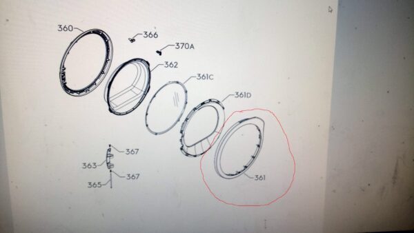 The front bezel of the electrolux / AEG dryer. TÜRRAHMEN,VORNE,WEISS,Ø490MM Dryer engines, handles,door hinges,filters various other parts