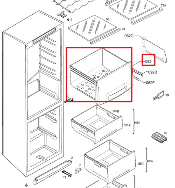 Refrigerator AEG, ELECTROLUX, ZANUSSI vegetable drawer, 488(480)x410x250(220)mm, orig. Holders for household refrigerators, drawers, shelves and other plastic details