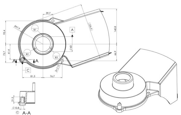 Drive belt hood 44295801 AL-KO, BOSCH ROTAK, GARDENA Spare parts for trimmers, trimmers, saws, water pumps and hydrophores