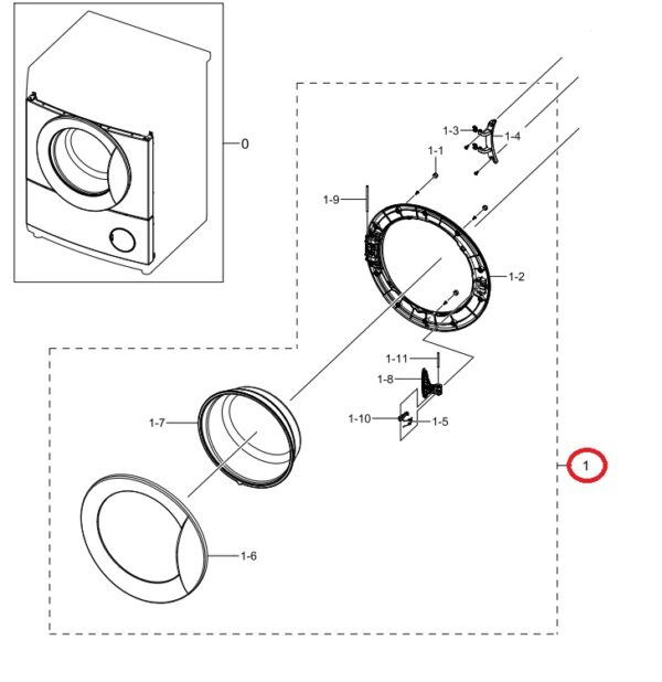 Samsung washing machines in the kit Charging door frames and glass for washing machines