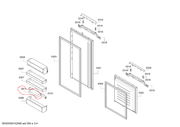 The middle door shelf of the BOSCH/SIEMENS refrigerator, 20 х 10.5 х 4 см,orig. Holders for household refrigerators, drawers, shelves and other plastic details