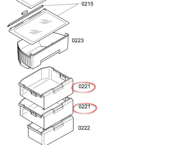 The middle of the BOSCH/SIEMENS refrigerator, the upper drawer of the freezer Holders for household refrigerators, drawers, shelves and other plastic details