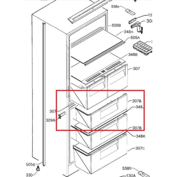 Top freezer drawer of the refrigerator ELECTROLUX / AEG, 400x350x165мм. Holders for household refrigerators, drawers, shelves and other plastic details