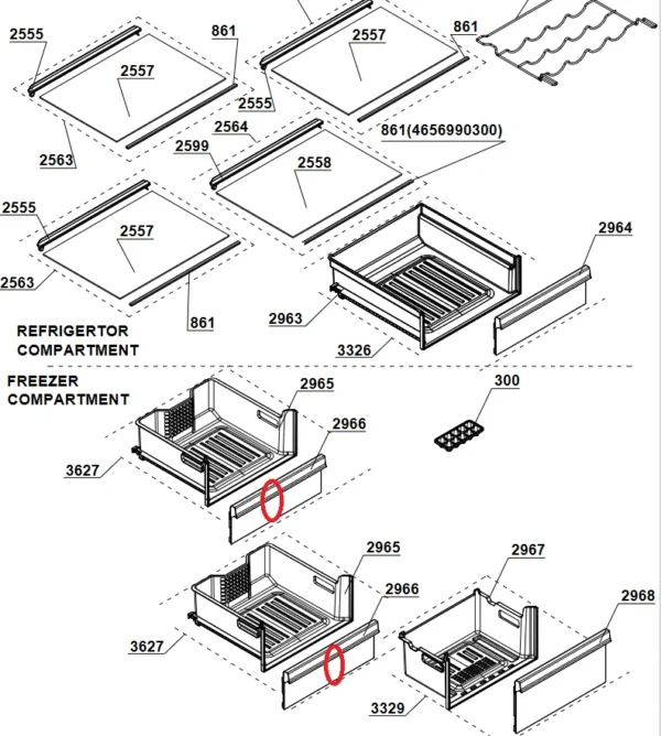 Šaldytuvo BEKO/GRUNDIG/ARCELIK šaldiklio viršutinio ,vidurinio stalčiaus priekinė panelė,orig,44,4 x 19,6 cm. FZ DRAWER COVER HOTSTAMP KF 196MM Holders for household refrigerators, drawers, shelves and other plastic details