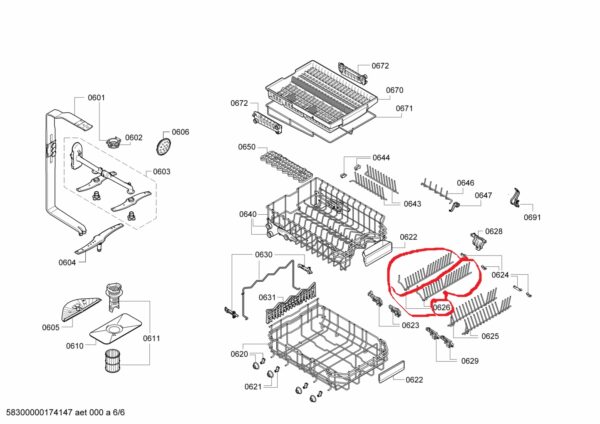 Indaplovės BOSCH/SIEMENS apatinio krepšio lėkščių laikiklis,1vnt ,orig. Dishwasher wheels, grills and holders for dish bags