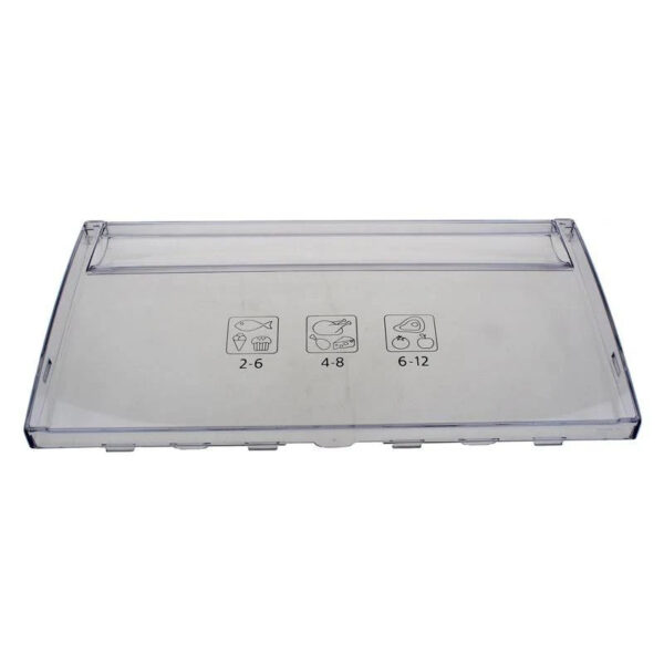 Šaldytuvo / šaldiklio BEKO, šaldiklio skyriaus apatinio,vidurinio stalčiaus priekinė sienelė,450 x 240 x 25mm,orig. Holders for household refrigerators, drawers, shelves and other plastic details