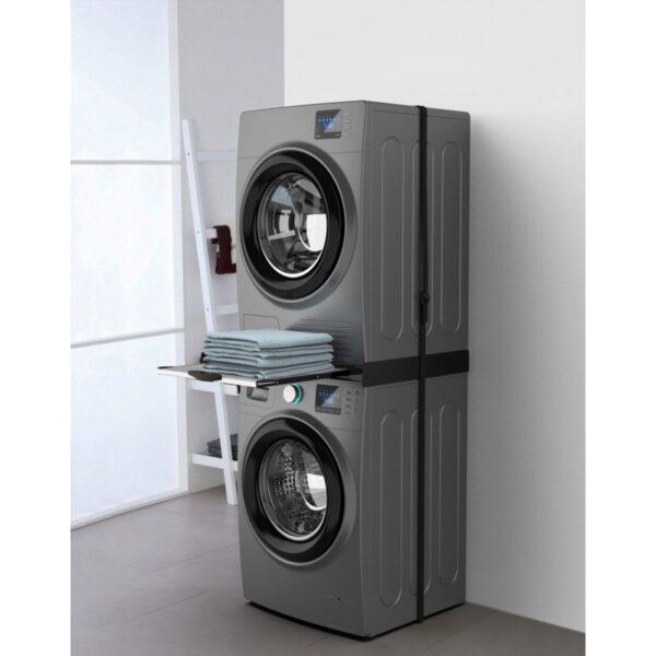 Universalus skalbimo mašinos ir džiovyklės sujungimo rėmelis, su ištraukiamu stalčiumi drabužiams,juodas. Anti-vibration soles of washing machines installation frames and other parts