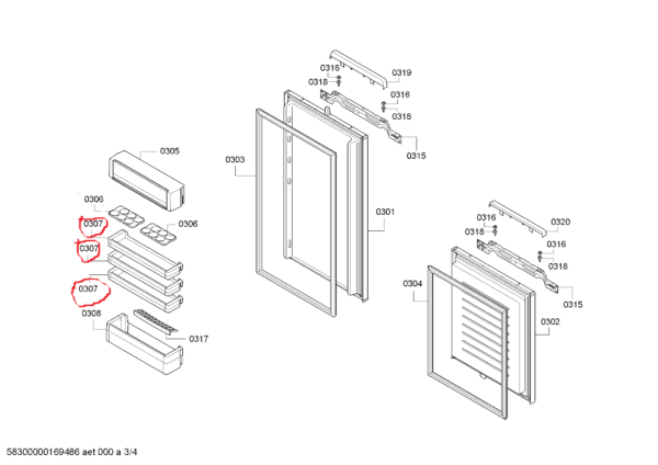 Šaldytuvo BOSCH/SIEMENS vidurinė durų lentyna,422x105x40mm,1vnt ,orig. Holders for household refrigerators, drawers, shelves and other plastic details