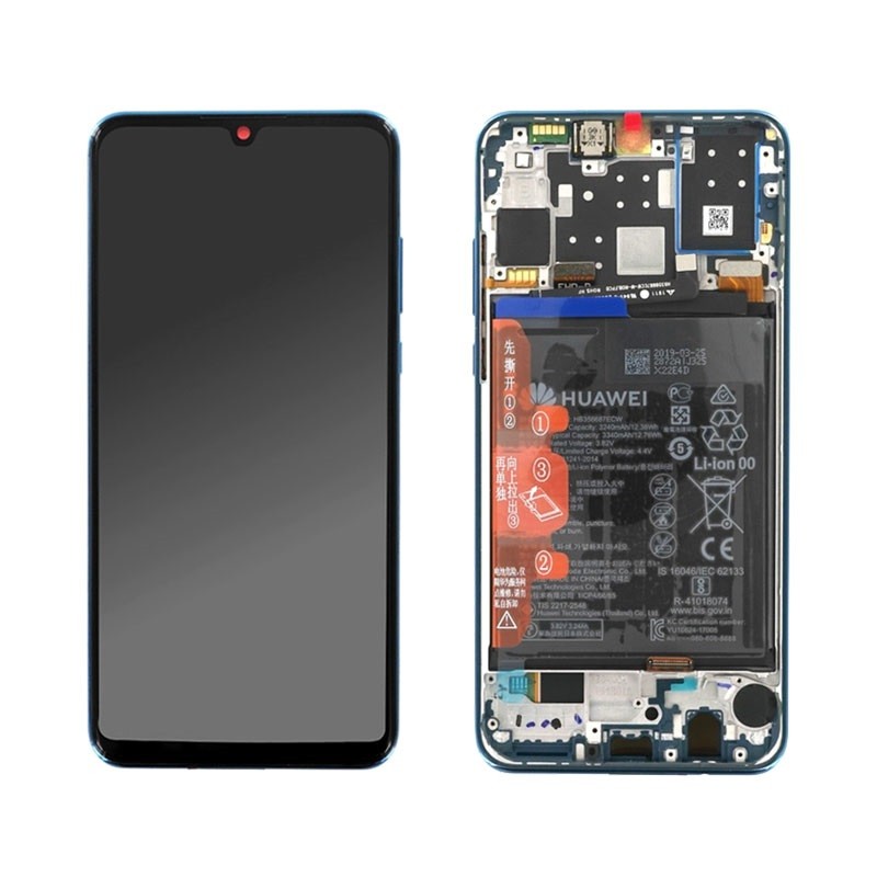 Telefono LCD+LITTELIS+RĖMAS+AKUMULIATORIUS HUAWEI P30 LITE, PEACOCK BLUE Batteries for phones, video cameras cases protecting glasses and other parts