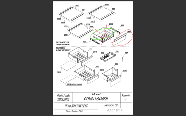 Šaldytuvo ARCELIK / BEKO,BOOMBERG daržovių stalčiaus priekinė panelė - Image 4