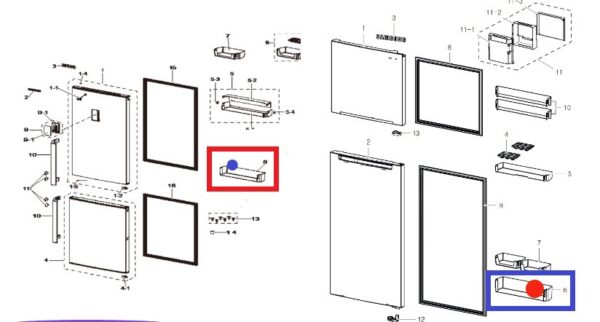 Šaldytuvo SAMSUNG durų lentynėlė 495x130mm (apatinė, buteliams),orig. - Image 9