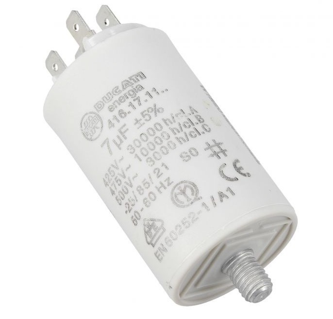 Kondensatorius 7µF (mikrofaradai), 450V, 4 kontaktai  CANDY/HOOVER,GORENJE ir kt Capacitors