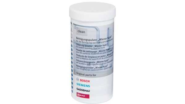 Priemonė plieninių paviršių valymui BOSCH, SIEMENS,100 g. CLEANING POWDER FOR STAINLESS STEEL SURFACES Chemicals for the chemical maintenance of household appliances Lubricant, etc.