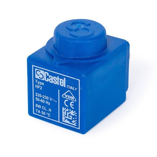 Elektromagnetinio vožtuvo ritė CASTEL, type 9300/RA6, HF2, 8W, skylės diametras – 11mm, 220/230V, 50/60Hz Automotive parts of refrigerated freezers for domestic industrial refrigeration equipment