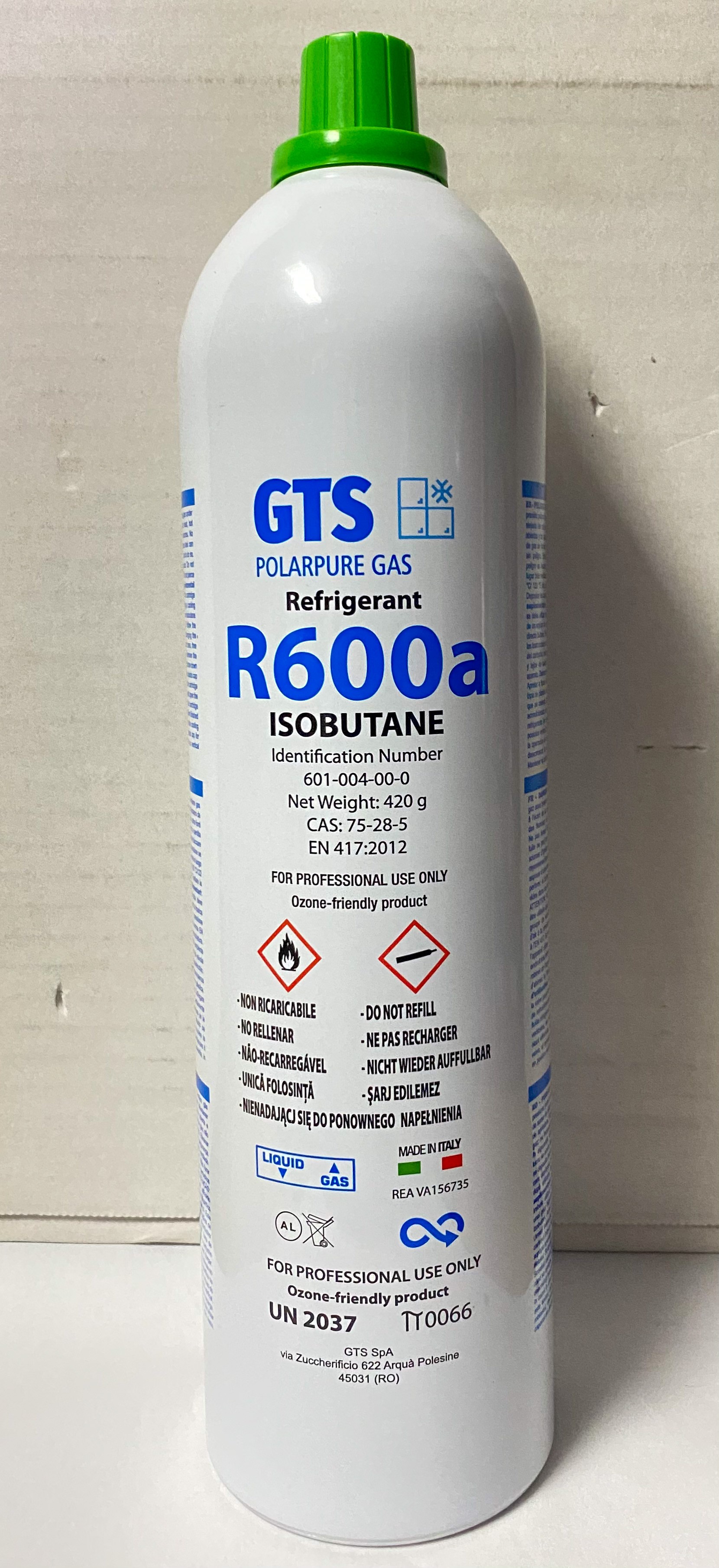 Izobutanas R600a, (0,42 kg) Automotive parts of refrigerated freezers for domestic industrial refrigeration equipment