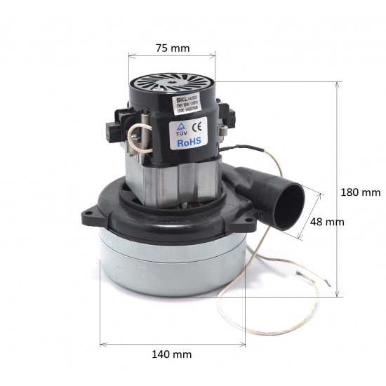 Dulkių siurblio variklis universalus 1200W, 230V, H=180mm, h=70mm, Ø140mm, skylės vid. Ø43mm Microwave ovens, vacuum cleaners, irons, hoods and other small parts of the technique
