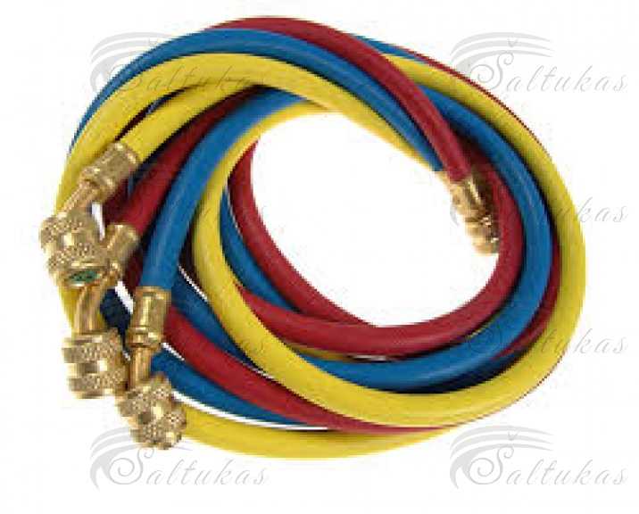 Užpildymo žarnelio komplektas R134a, 3 x 1,8 m (72″), 1/4” Raudona, Geltona, mėlyna Filling hoses