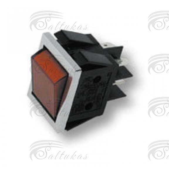 Universalus jungtukas 16A, 250V, 22X30mm, 4 kontaktai. BIPOLAR ROCKER SWITCH, DOUBLE-POLE W. BULB 16A/250V 22X30 Miscellaneous switches