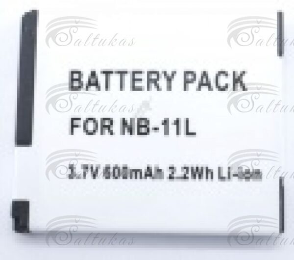 Akumuliatorius NB11L CANON,Įtampa: 3.7V, Talpa: 600mAh, Tipas: Skaitmeninis fotoaparatas, Chemija: Ličio jonų (Li -ion), Įkraunama: Taip, Turinio vienetai: 1, Pakuotė: Kartonas