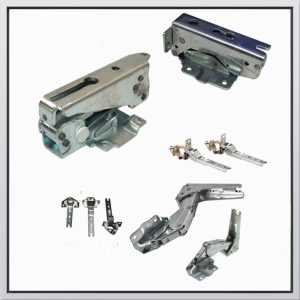 Hinges for refrigerator doors façade installation kits