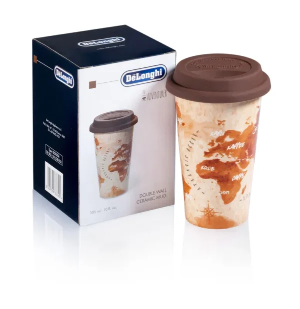 Reusable ceramic thermo cup DELONGHI, with lid, double ceramic walls, capacity 350ml - Image 2