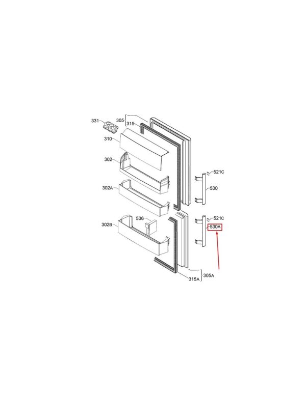 Refrigerator AEG, ELECTROLUX door handle, left side of the lower door, white, 475mm, orig. - Image 4