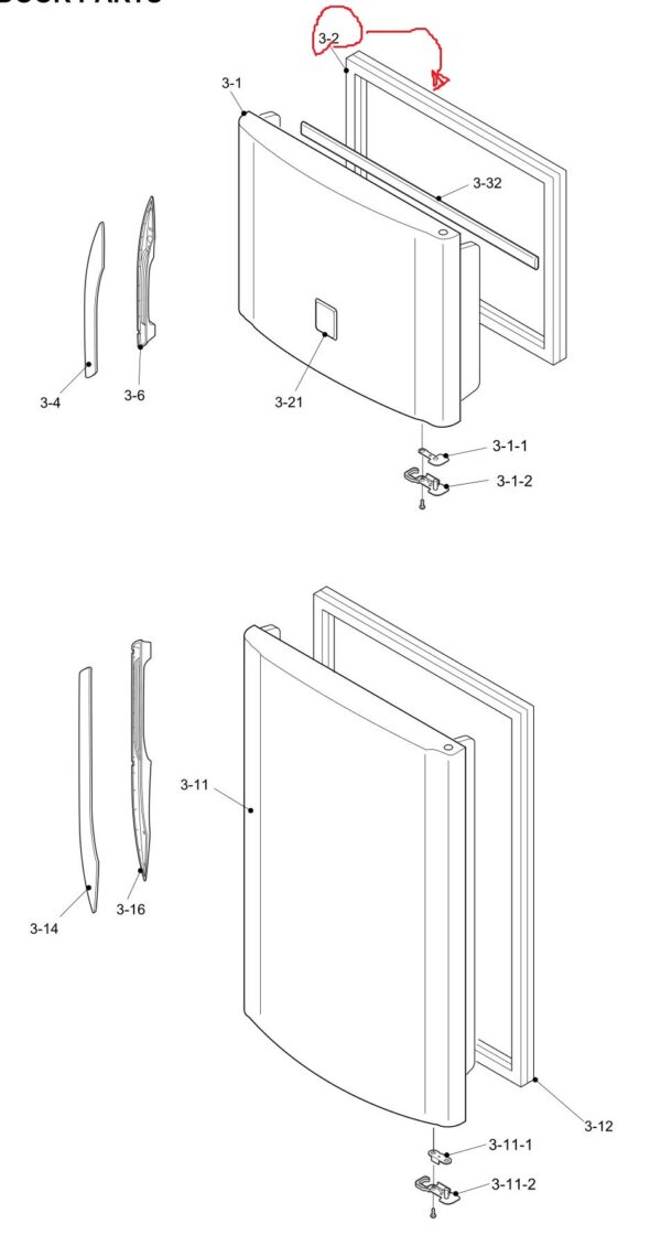 Refrigerator SHARP top door gasket,freezer areas, 610 х475мм