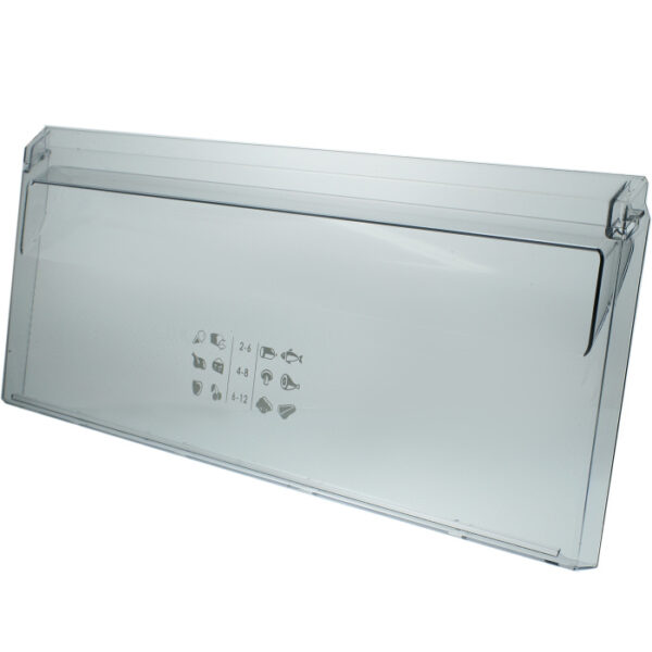 The visor of the refrigerator drawers Atlant, Minsk 470x195, is made in a transparent color.470 * 190 * 22 mm (length * width * thickness)